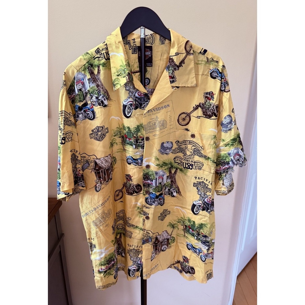 Harley Davidson Hawaiian Shirt XL 100% Viscose Made in Hawaii AS IS Large Rip - Picture 1 of 11
